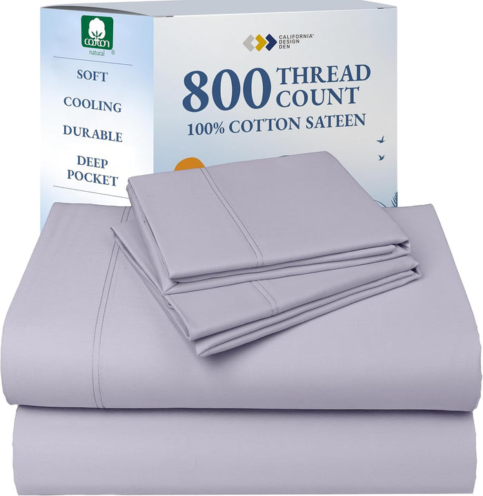 California Design Den Luxury Queen Sheet Set - 800 Thread Count, 100% Cotton Sateen for Queen Size Bed - Bedding Set with Deep Pockets, Cooling & Softer Than Egyptian Cotton Bedsheets (Beige)