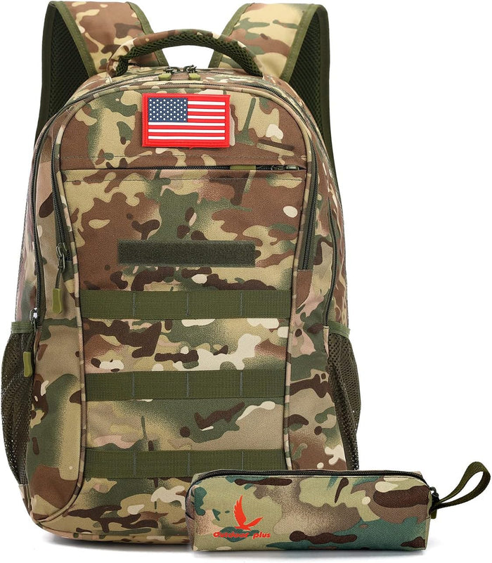 outdoor plus Camo Backpack,Military Boys Backpack for School with USB Port,30l Small Tactical Backpack for Outdoor Travel Camping Waterproof