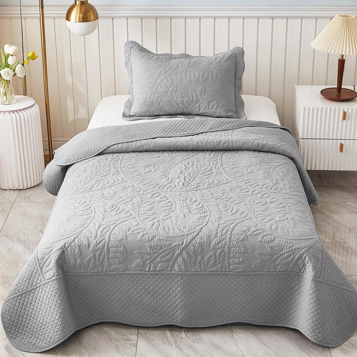 MarCielo 3-Piece 100% Cotton Oversized Bedspread Lightweight Quilt Coverlet Embroidery Farmhouse Bedding Set (TG Bright White, Oversized King (118"x106"))