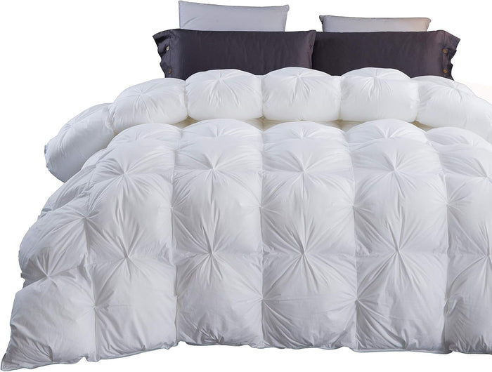Three Geese Pinch Pleat Waterfowl Feathers and Down Comforter Cal King Size Duvet Insert,750+ Fill Power,1200TC 100% Cotton, Premium All Seasons Aqua-Sky Warm Hotel Comforter with 8 Tabs.