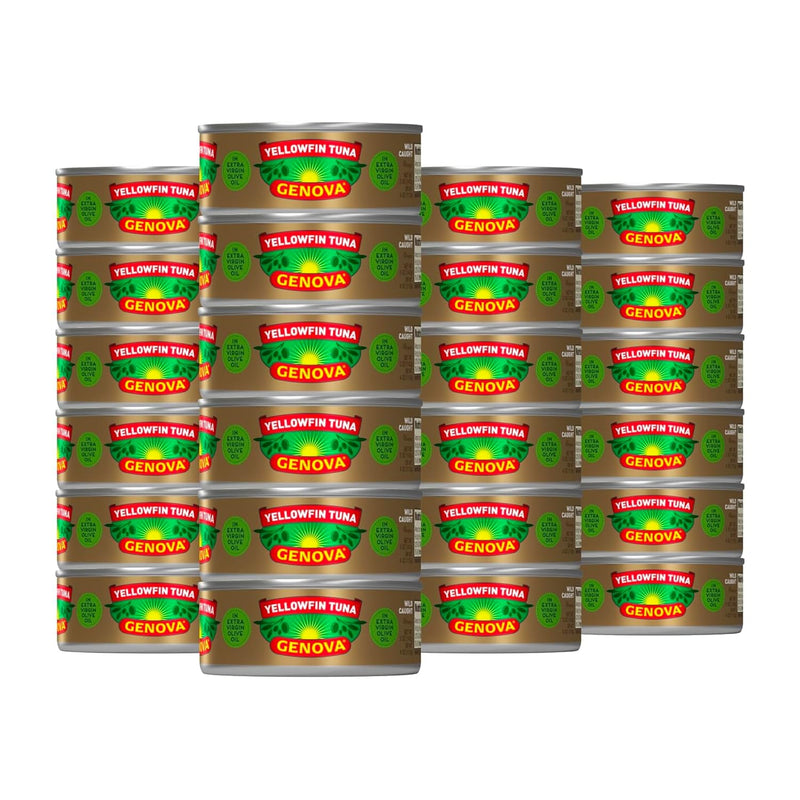 Genova Premium Yellowfin Tuna in Olive Oil, 5 Ounce Cans, 24-Pack – Nutrient Rich, High Protein Canned Tuna Fish - Delicious, Easy, Nutritious Ready to Eat Meals