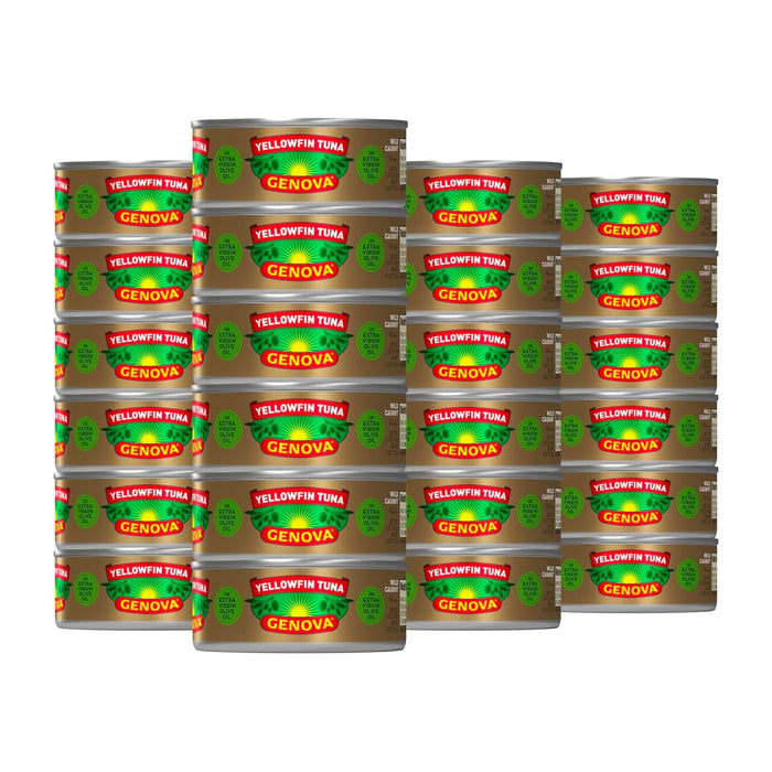 Genova Premium Yellowfin Tuna in Olive Oil, 5 Ounce Cans, 24-Pack – Nutrient Rich, High Protein Canned Tuna Fish - Delicious, Easy, Nutritious Ready to Eat Meals