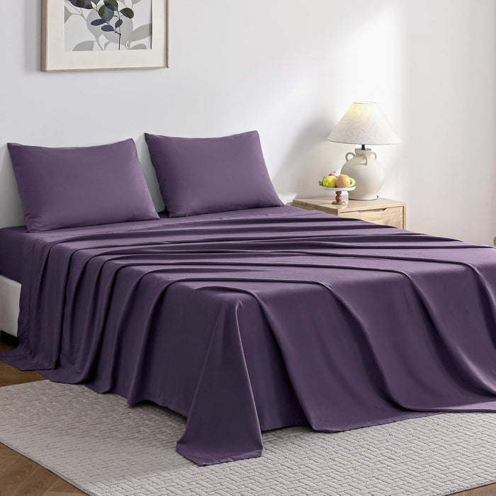JELLYMONI Sheet Set King Size 4pcs Cotton Cream White Easy-Fit 16 Inch Deep Pocket 100% Washed Cotton Soft Breathable (1 Fitted Sheet, 1 Flat Sheet, 2 Pillowcases)