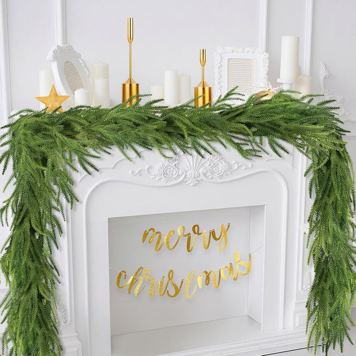 9.8Ft Christmas Norfolk Pine Garland,Cedar Garland Realistic,Pine Garlands for Mantle, Table,Stair Handrail,Indoor, Outdoor Christmas