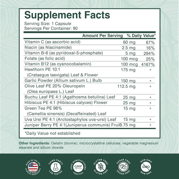 PurePremium Blood Pressure Supplements with Hawthorn Berry, Hibiscus, Garlic & Vitamin B12- Nitric Oxide Supplement for Normal Heart Health, Circulation Health & Blood Pressure Support - 90ct