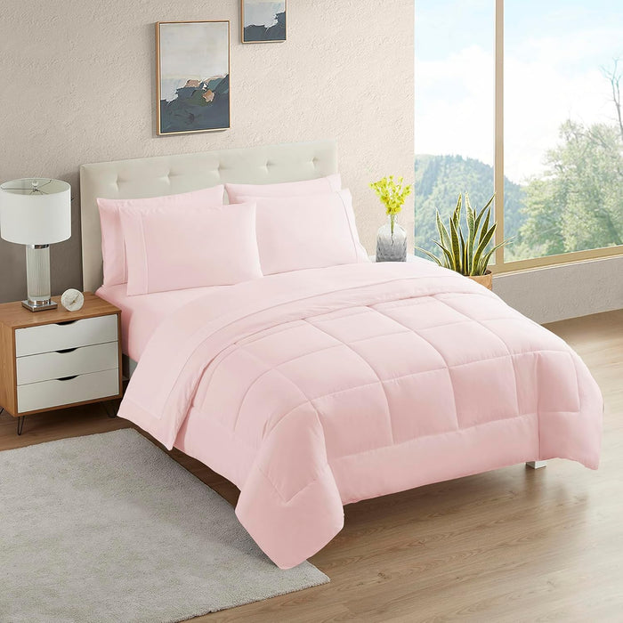 Sweet Home Collection 5 Piece Comforter Set Bag Solid Color All Season Soft Down Alternative Blanket & Luxurious Microfiber Bed Sheets, Gray, Twin