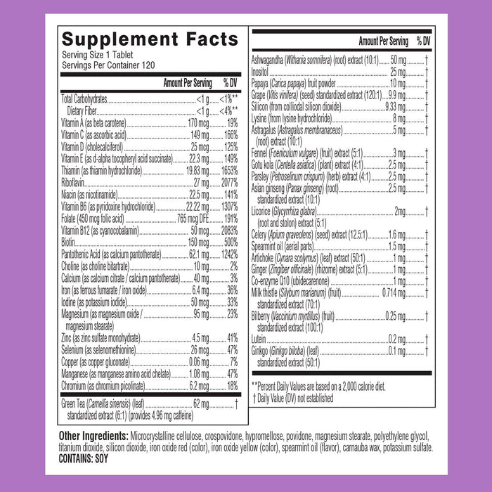 Swisse Daily Multivitamin for Women | 47 Vitamins, Antioxidants and Minerals + Adaptogens | Energy, Stress & Immune Support | Womens Multivitamin Supplement | 120 Tablets / 4 Months Supply