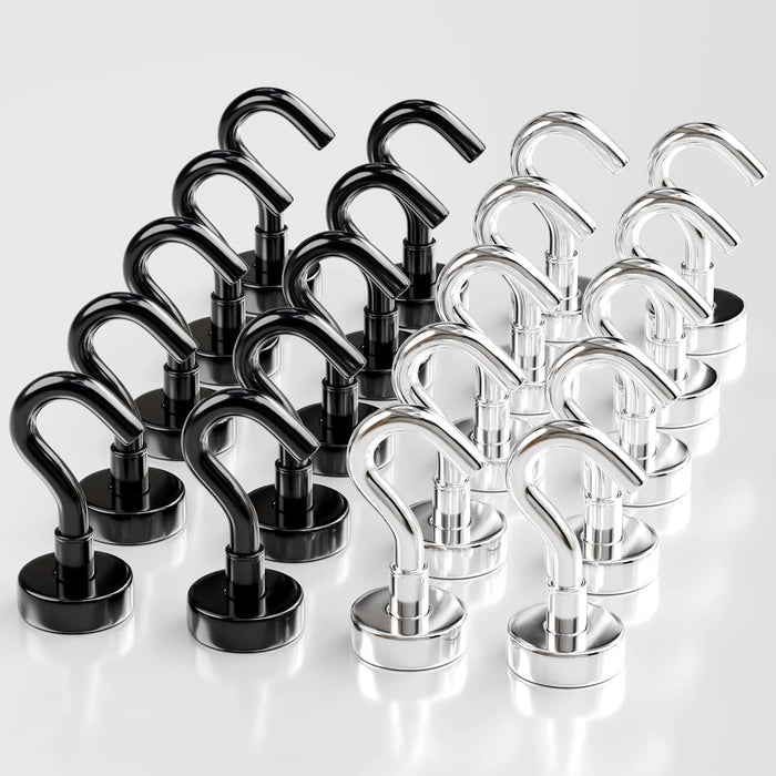 Magnetic Hooks 27 LBS (Pack of 10 Silver) - Heavy Duty Neodymium Hooks for Outdoor & Backyard Use - Strong Rare Earth Magnets for Cruise Cabins - Magnetic Hooks for Kitchen & Refrigerators