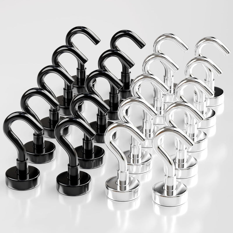 Magnetic Hooks 27 LBS (Pack of 10 Silver) - Heavy Duty Neodymium Hooks for Outdoor & Backyard Use - Strong Rare Earth Magnets for Cruise Cabins - Magnetic Hooks for Kitchen & Refrigerators