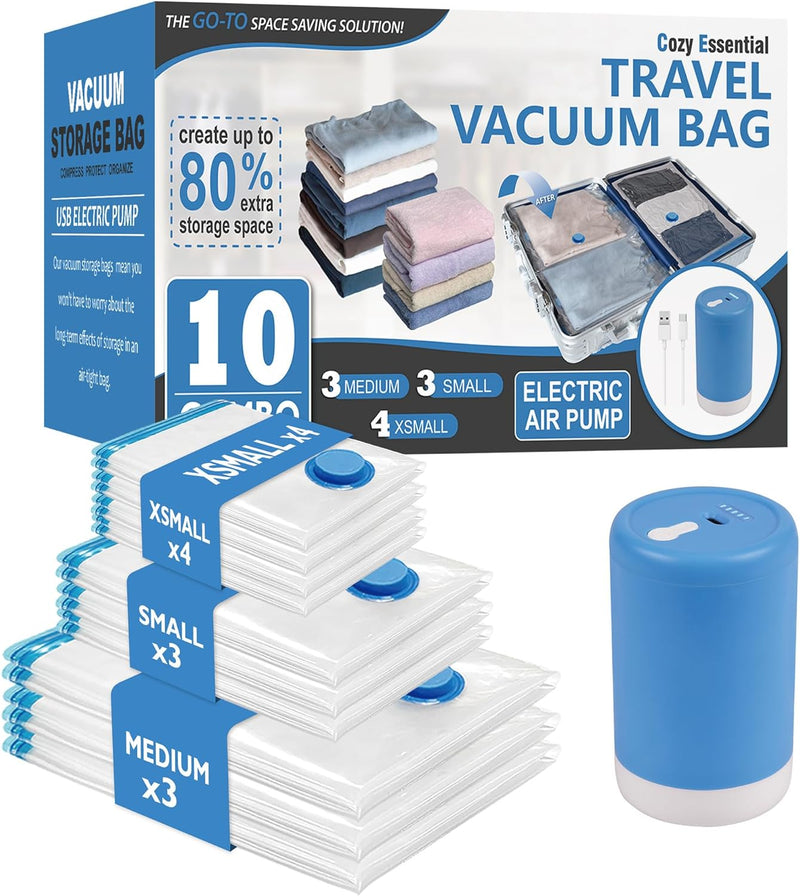 20 Pack Vacuum Storage Bags, Space Saver Bags (4 Jumbo/4 Large/4 Medium/4 Small/4 Roll) Compression for Comforters and Blankets, Sealer Clothes Storage, Hand Pump Included