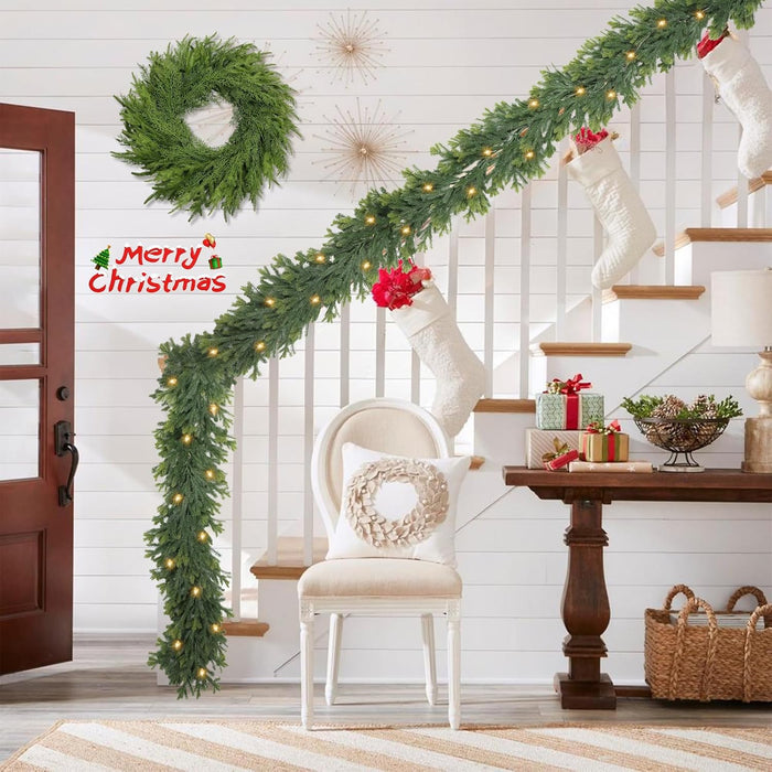 6 FT Christmas Garland Pre Lit Cedar Garlands Artificial Pine Cypress Garlands for Dining Tables Mantle Porches Outdoor Christmas Decorations