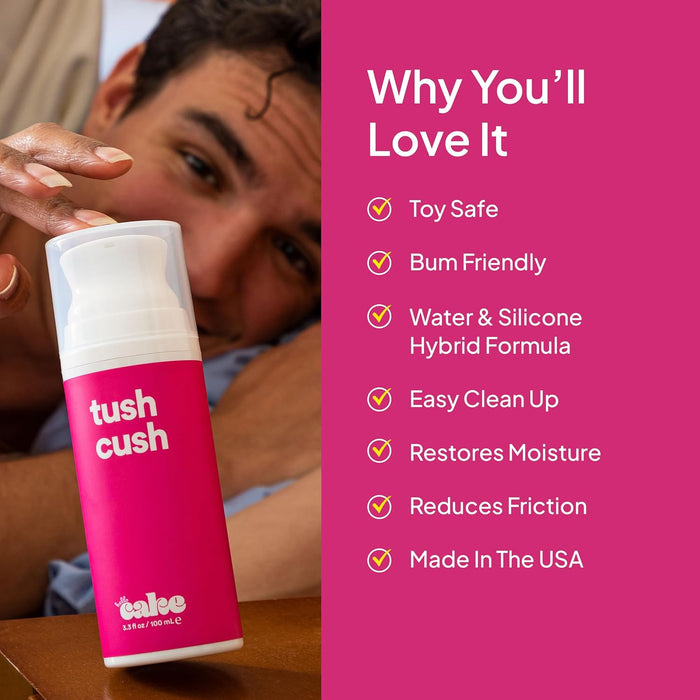 Hello Cake Tush Cush, Silicone and Water-Based Personal Lubricant, Hybrid Lube for Men, Women, and Couples, 1.7 fl oz