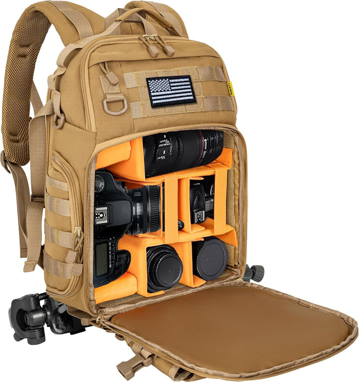 Camera Backpack for DSLR/SLR/Mirrorless Photography Camera, Tactical Camera Bag Case Water-resistant Travel Backpack with 15.6" Laptop Compartment Compatible with Canon