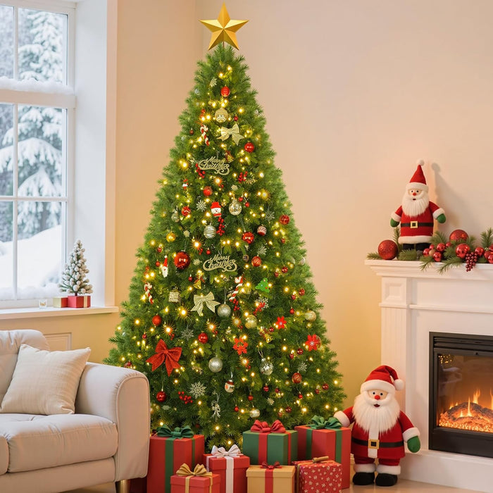 Artificial Full Christmas Tree, Rotating & Foldable Stand, 7.5ft Pre-Lit Spruce Holiday Xmas Musical Tree with Remote, RGB & Warm White Light, Green
