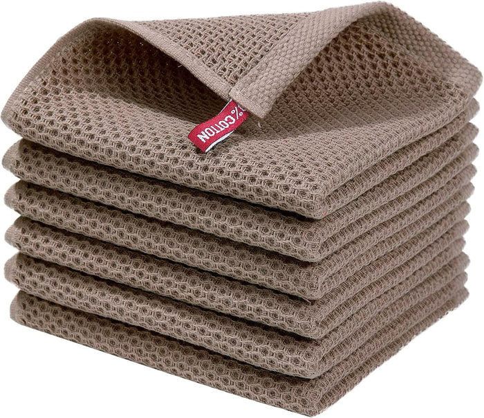 BALCONY & FALCON Waffle Weave Dish Towel Kitchen Towel Hand Dish Rags Great for Household Cooking Cleaning Kerchief,12x12inches,Set of 6 Beige