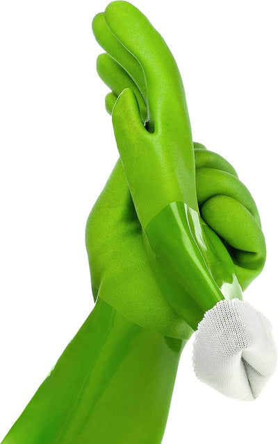 kitchen-star Ultimate Rubber Household PVC Gloves with Comfortable Cotton Lining, Anti-Slip surface, Kitchen Dishwashing, Extra Thickness, Kitchen Cleaning, Working, Painting, Pet Care (Small, Green)
