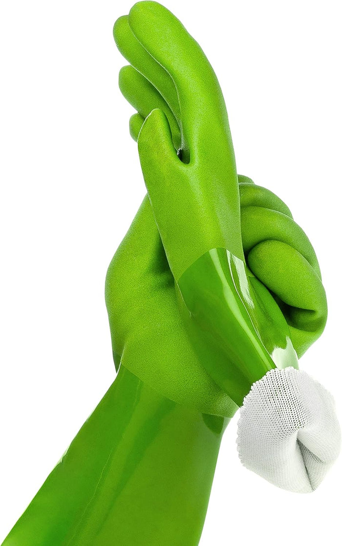 kitchen-star Ultimate Rubber Household PVC Gloves with Comfortable Cotton Lining, Anti-Slip surface, Kitchen Dishwashing, Extra Thickness, Kitchen Cleaning, Working, Painting, Pet Care (Small, Green)