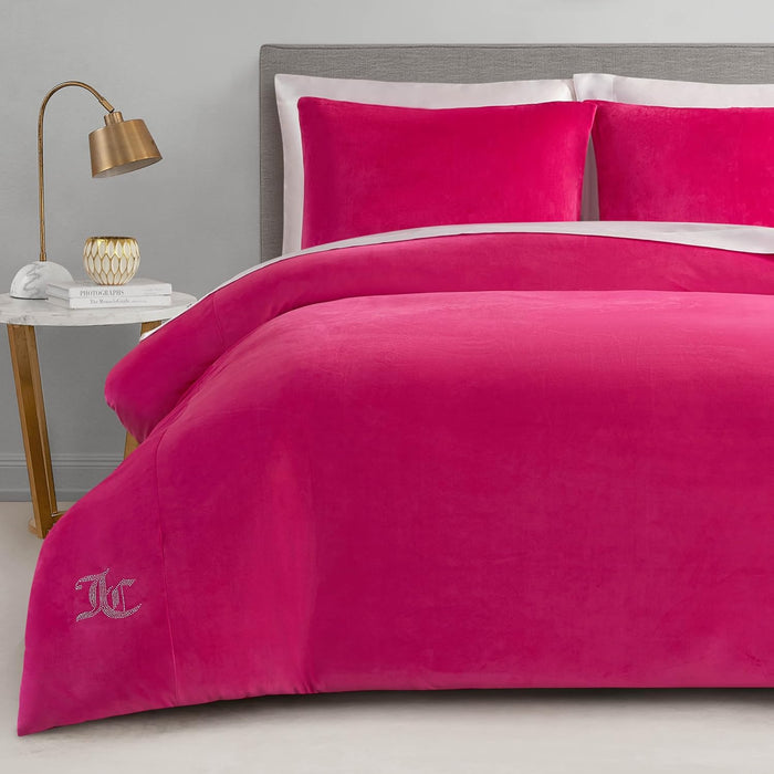 Juicy Couture Marshmallow Pink Velour Full/Queen Comforter Set - 3 Piece Luxury Bedding Ensemble