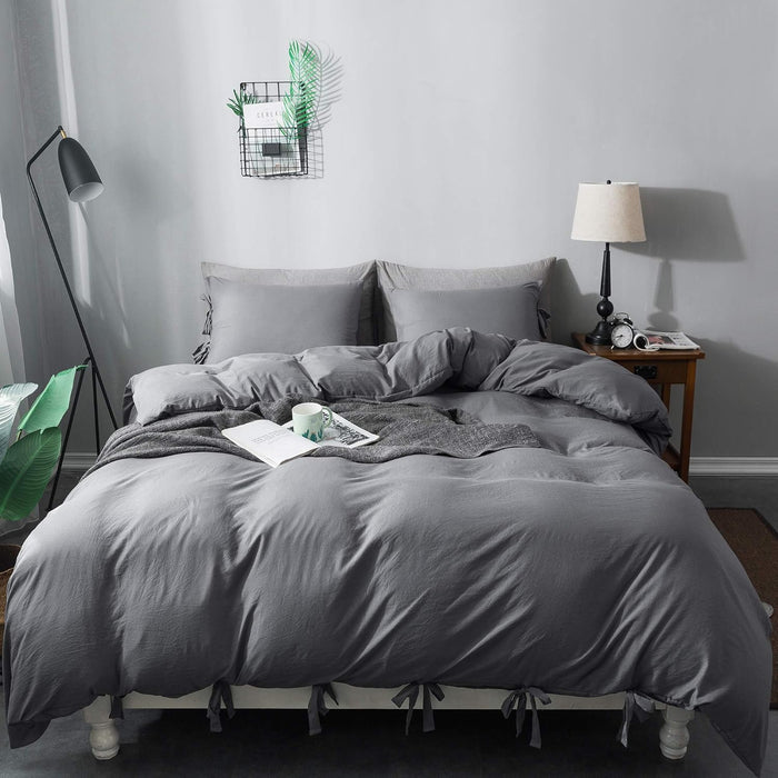 annadaif Duvet Cover Queen Size Sage Green, 3 Pieces Soft Washed Microfiber Duvet Cover Set, Comforter Cover with Bowknot Bow Tie (1 Duvet Cover 90x90 Inch, 2 Pillowcases) Easy Care Bedding Set