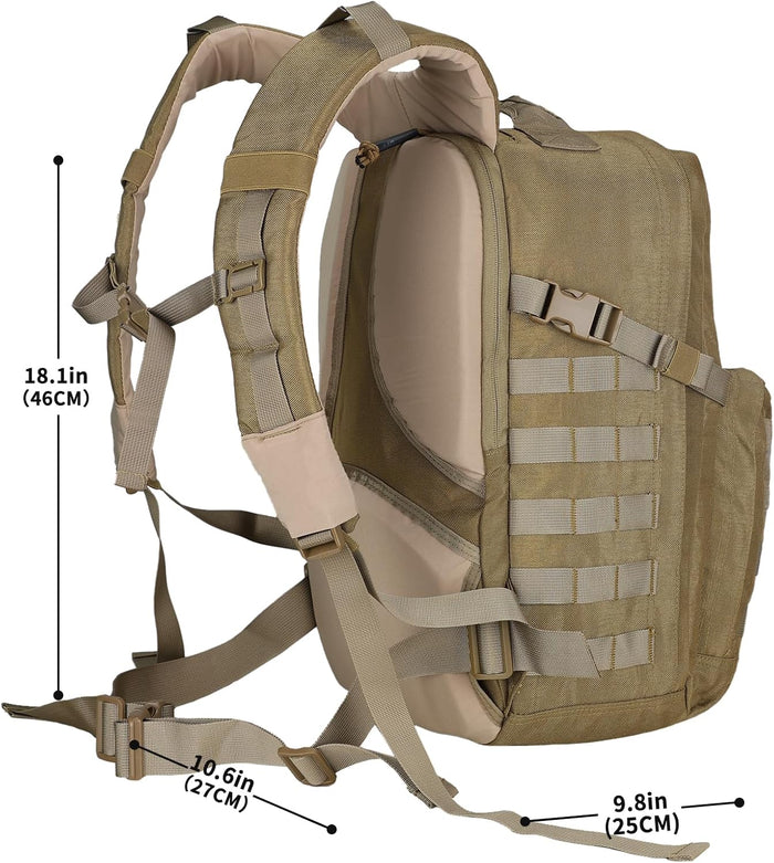 MGFLASHFORCE Molle Military Tactical Backpack for Men, 30L Daypack Army Rucksack Pack, Bug Out Bag, 15.6" Laptop Compartment (Coyote Brown)