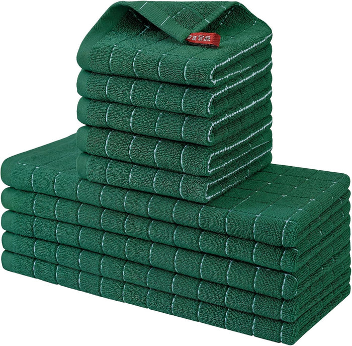 Homaxy Kitchen Towels and Dishcloths Set, 12 x 12 and 13 x 28 Inches, Set of 8 Bulk Cotton Terry Kitchen Towels Set, Checkered Designed, Soft and Super Absorbent Dish Cloths, Black