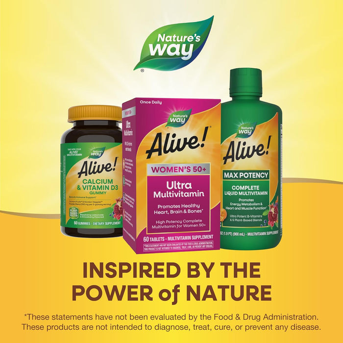 Nature’s Way Alive! Vitamins for Women 50 Plus, Complete Multivitamin, High Potency Formula, with Methylated B12, Gluten-Free, 60 Tablets