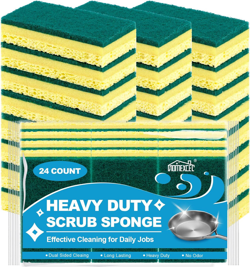 HOMEXCEL Sponges Kitchen 24pcs, Non-Scratch Scrub Dish Sponge Safe on Non-Stick Cookware, Dual Sided Cleaning Sponges for Kitchen, Household, Bathroom and More