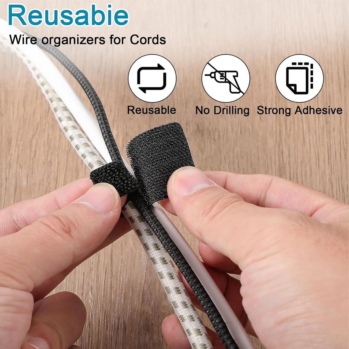 40Pcs Hook and Loop Cable Straps, Self Adhesive Cable Straps, Cables Management Under Desk Adjustable Management Clip for Desk Household & Office Organization
