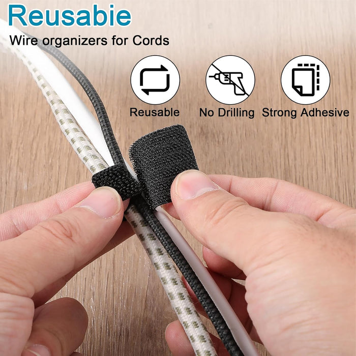 40Pcs Hook and Loop Cable Straps, Self Adhesive Cable Straps, Cables Management Under Desk Adjustable Management Clip for Desk Household & Office Organization