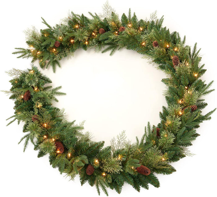 9Ft Pre-Lit Christmas Garland, Plug in, Green, 50 Clear Lights, Fireplace Stairs Mantle Door Indoor Outdoor, Decorated with Pine Cones