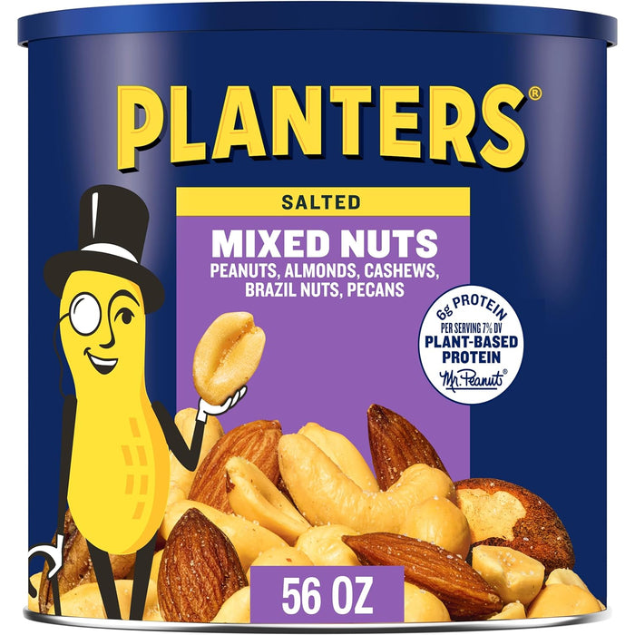 PLANTERS Unsalted Mixed Nuts, Cashews, Almonds, Hazelnuts, Pecans, Pistachios no Shell, Party Snacks, Plant-Based Protein, Quick Snack for Adults, After School Snack, Kosher, 34.5 Oz Container