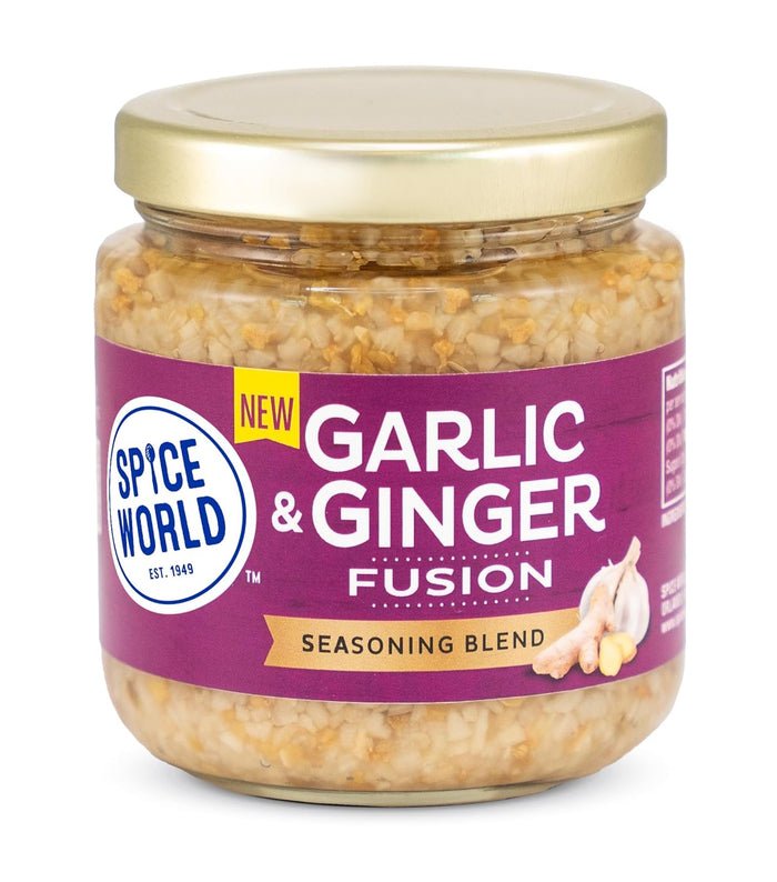 Spice World Garlic Ginger Fusion Seasoning Blend – Ready-to-Use Seasonings for Cooking - 8oz Garlic Ginger Blend Adds Savory Flavor to Stir-Fries, Chili, Stews, Asian Dishes, and More