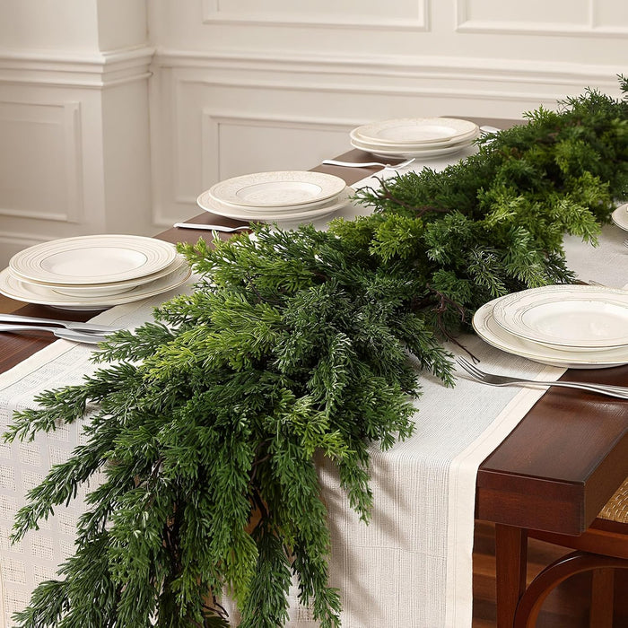 Alupssuc 9FT Christmas Garland, Cedar Garland -Real Touch Artificial Greenery Cypress Pine Garland for Mantle Table Railing Fireplace Indoor & Outdoor Christmas Decoration