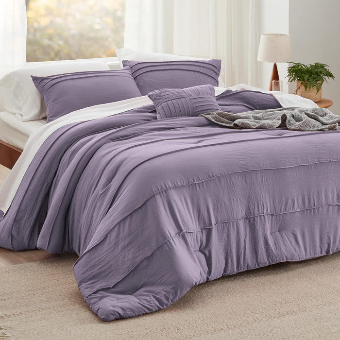 Bedsure Queen Comforter Set - 4 Pieces Pinch Pleat Bed Set, Beige Boho Bedding for All Season, 1 Soft Comforter, 2 Pillowcases, 1 Decorative Pillow