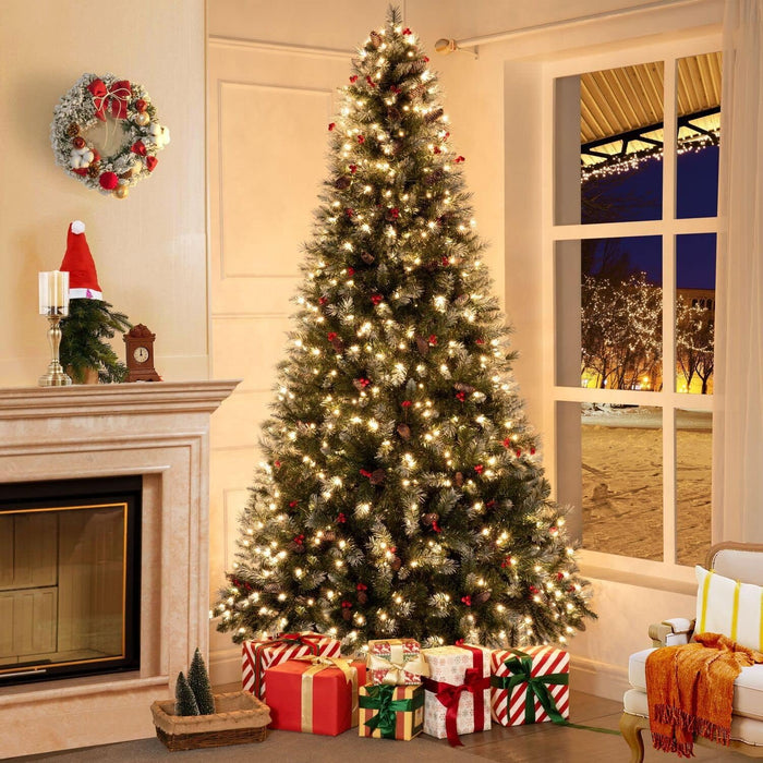 Vienna 7.5ft Prelit Slim Artificial Christmas Tree with 1102 Branch Tips, 350 Warm Lights and Metal Stand, 34" Wide Realistic Skinny Pencil Christmas Tree with Lights by Naomi Home