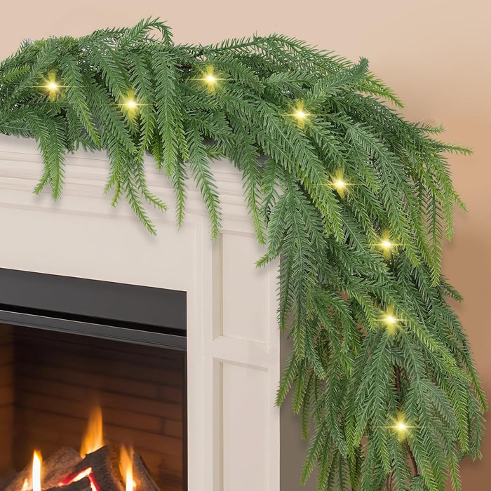 RICHMYC Christmas Garlands Norfolk Pine Garland 6FT 2PCS Artificial Faux Greenery Cedar Garlands Real Touch for Holiday Mantle Home Thanksgiving Fireplace Table Indoor Outdoor Porch Decor