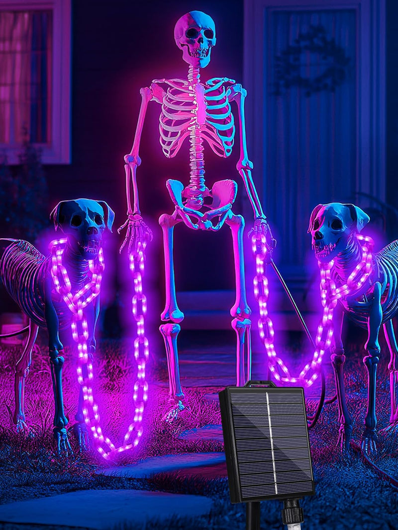Solar Halloween Decorations Outdoor String Lights - 10 Ft 160 LED Plastic Chain String Lights with Waterproof, 8 Lighting Modes and Timer Function (Orange) US Patent Product