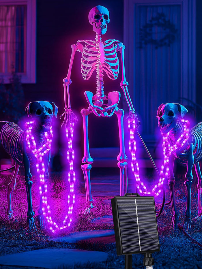 Solar Halloween Decorations Outdoor String Lights - 10 Ft 160 LED Plastic Chain String Lights with Waterproof, 8 Lighting Modes and Timer Function (Orange) US Patent Product
