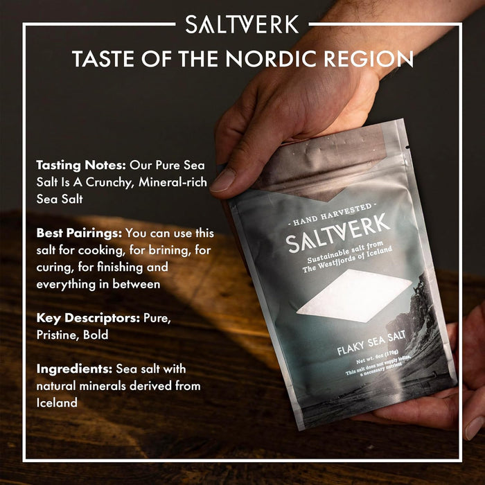 Saltverk Sea Salt - Gourmet, Icelandic, Hand Harvested and Sustainably Made - Flaky 6 Oz
