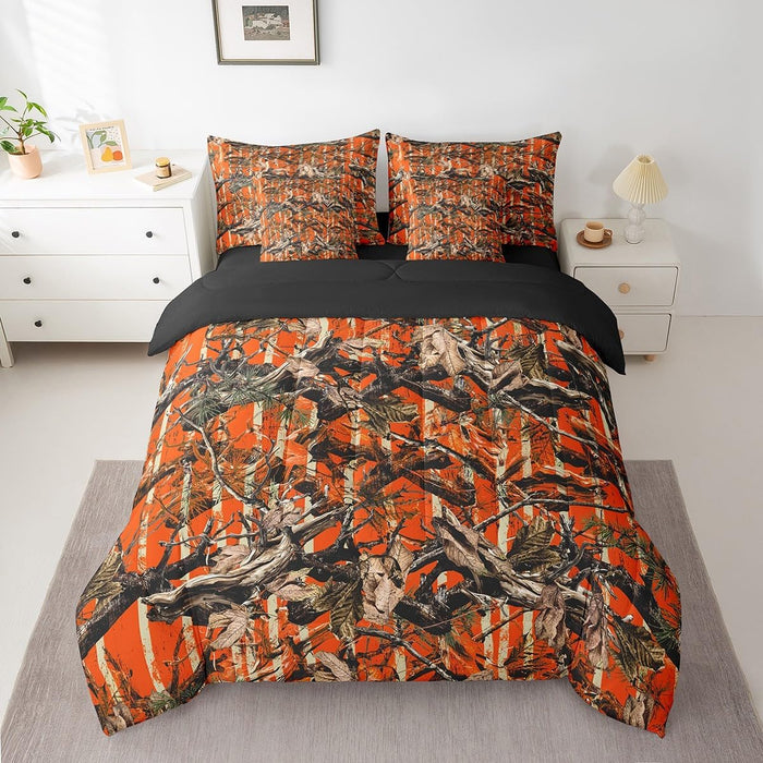 Feelyou Duck Hunter Green Camouflage Hunting 7 Pieces Bedding Set, Queen Size Black Brown All Season,Bed in a Bag with Comforter, Sheets, Pillowcases Camo Army Bed Set Breathable Wild Room Decor