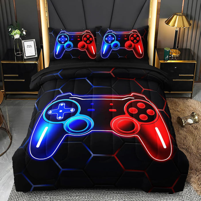 5 Pcs Full Size Bedding Set, Gaming Comforter Set for Boys Teens, Full Gamer Bedding Sets