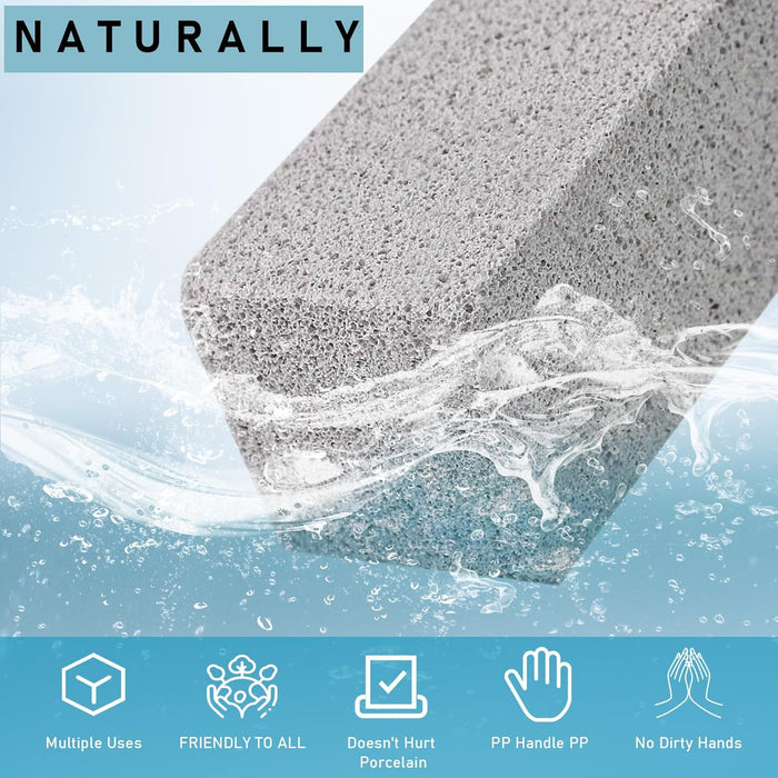 4 Pack Pumice Cleaning Stone with Handle, Toilet Bowl Cleaner Toilet Brush with Non-Slip Long Plastic Handle for Kitchen/Bath/Pool/Household Cleaning