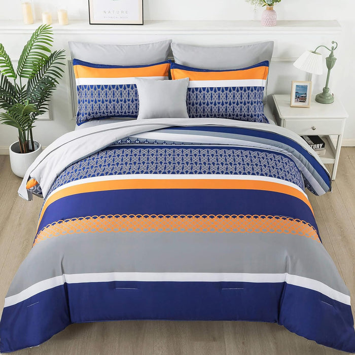 Anibedding Black Comforter Set Queen Size,8 Pieces Boho Bed in a Bag Patchwork Striped Comforter Set, Soft Microfiber Bedding Set for All Season(90"×90")