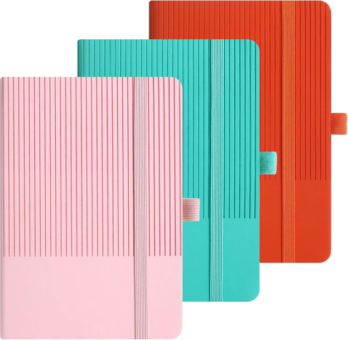 BOBO RABBIT 3 Pack Pocket Journal Notebooks A6 Size Small Mini Notebook For Note Taking Hardcover Leather College Ruled Lined Note Pads for Women Men, Total 576 Pages