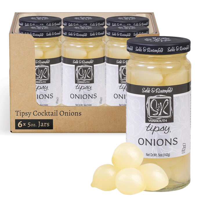 Sable & Rosenfeld Vermouth Tipsy Onions, 10.9 oz (Pack of 6), Gourmet Pickled Silverskin Cocktail Onions in Jar, Kosher, Gluten-Free Martini Garnish