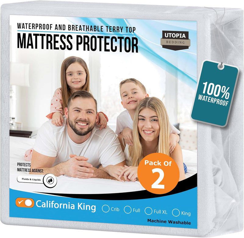 Utopia Bedding Waterproof Mattress Protector Twin Size, Premium Terry Mattress Cover 200 GSM, Breathable, Fitted Style with Stretchable Pockets (White)