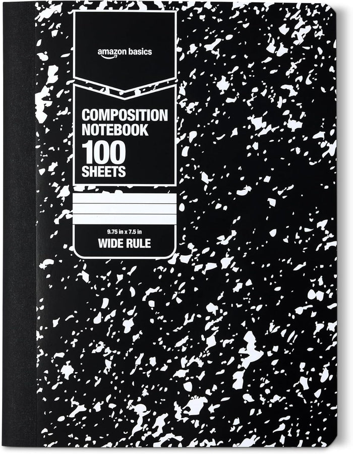 Amazon Basics Composition Notebook, Wide Ruled, 100 Sheets, 4 pack, Assorted Marble Colors