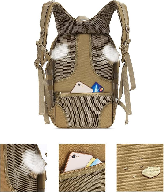 MOSISO 30L Military Tactical Backpack for Men, Army Backpack Military Daypack 3 Day Assault Pack Hiking Rucksack Bug Out Bag, Khaki