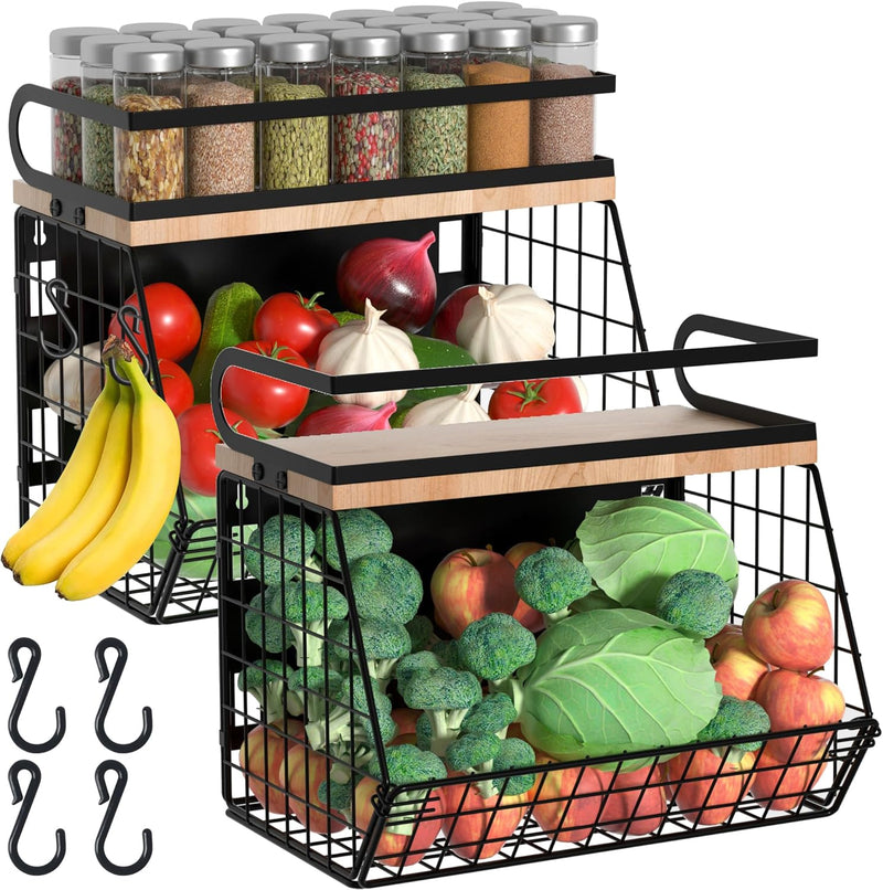 Magnetic Spice Rack for Refrigerator, Fruit, Potato & Onion Storage Bin,Large Capacity Magnetic Shelves for Side of Refrigerator, Kitchen Organizers and Storage Countertop,1 Pack Black