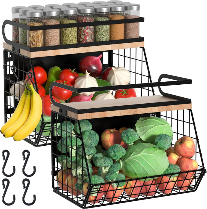 Magnetic Spice Rack for Refrigerator, Fruit, Potato & Onion Storage Bin,Large Capacity Magnetic Shelves for Side of Refrigerator, Kitchen Organizers and Storage Countertop,1 Pack Black